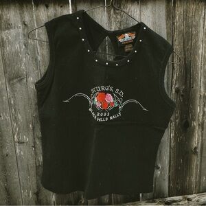 Vintage bike design sturgis Embroidered Black Tank Top with Stud Accents